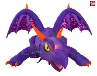 8.5ft Gemmy Airblown Animated Mixed Media Purple & Orange Dragon with Turning Head